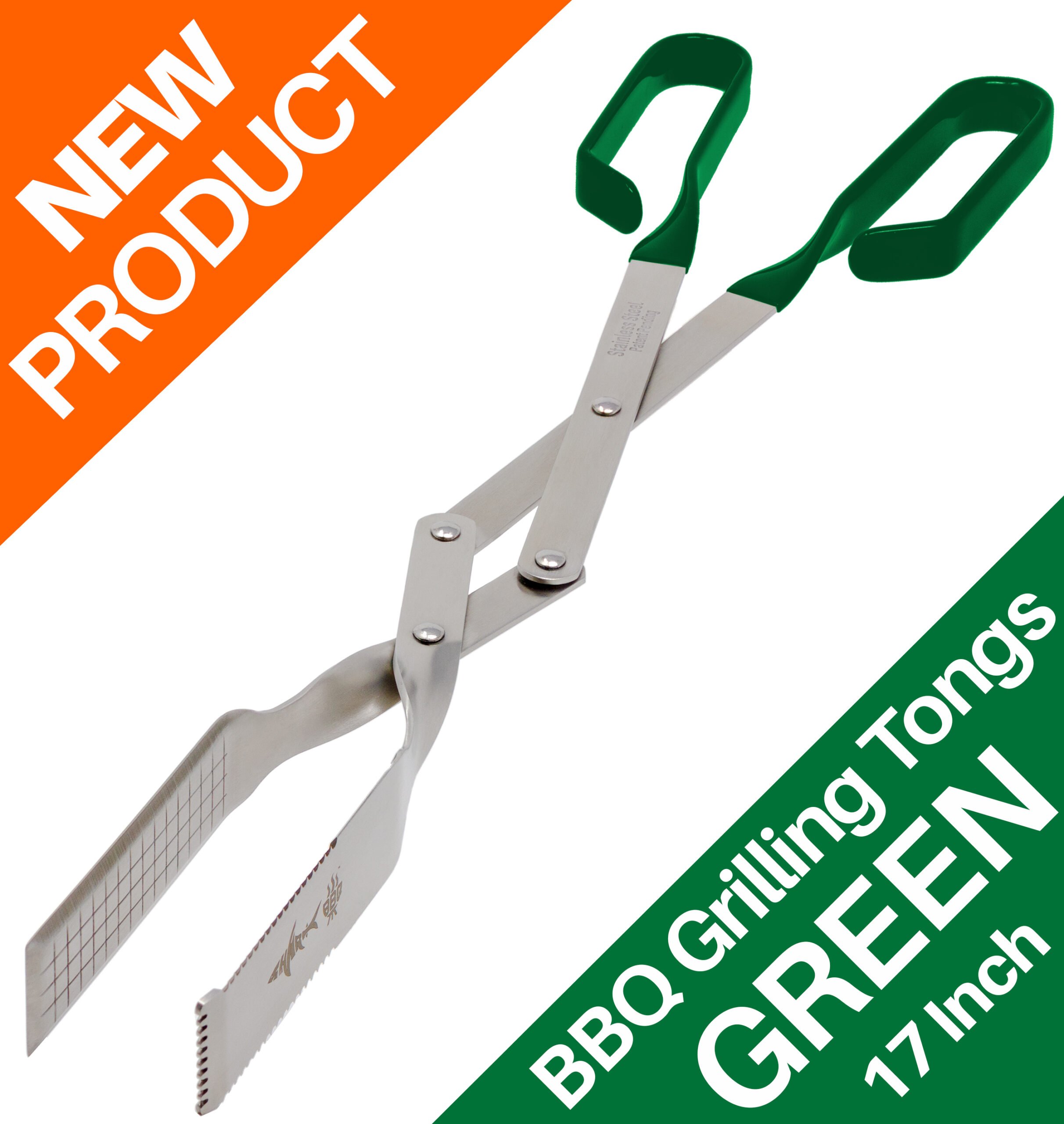 17 Inch BBQ Grilling Tongs (Green) Shark BBQ