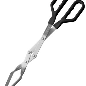 Shark BBQ Pitmaster Tongs, 17 Inch Professional Grade Barbecue Grilling Tongs, Premium Stainless Steel Heavy Duty Tong for Big Hands, Heat Resistant Non-Slip Grip, Dishwasher Safe (Black)